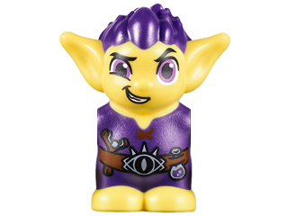Body / Head Goblin with Pointed Ears and Dark Purple Spiked Hair and Tunic with Utility Belt with Goblin Eye Buckle, Slingshot and Flask Pattern