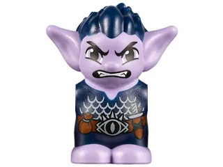 Body / Head Goblin with Pointed Ears, Dark Blue Spiked Hair and Tunic with Utility Belt with Goblin Eye Buckle, Knife and Pouch Pattern