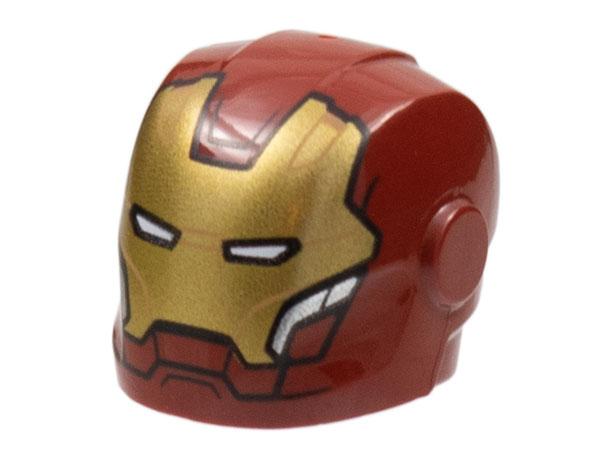 Minifigure, Headgear Helmet Armor Plates and Ear Protectors with Gold Faceplate with Medium Nougat Lines, White Eye Slits and Silver Trim Pattern