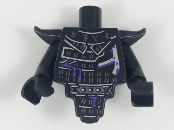 Torso, Modified Short with Smooth Armor Breastplate with Shoulder Pads and Silver Armor and Dark Purple Splatters Pattern / Black Arms / Black Hands