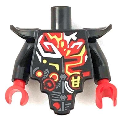 Torso, Modified Short with Smooth Armor Breastplate with Shoulder Pads and Red, Yellow and White Tribal Pattern / Black Arms / Red Hands