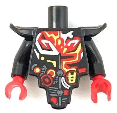 Torso, Modified Short with Smooth Armor Breastplate with Shoulder Pads and Red, Yellow and White Tribal Pattern / Black Arms / Red Hands