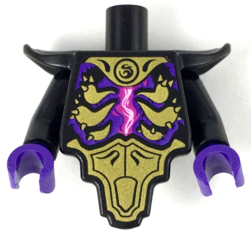 Torso, Modified Short with Smooth Armor Breastplate with Shoulder Pads and Gold Armor Plates, Magenta Energy Pattern / Black Arms / Dark Purple Hands