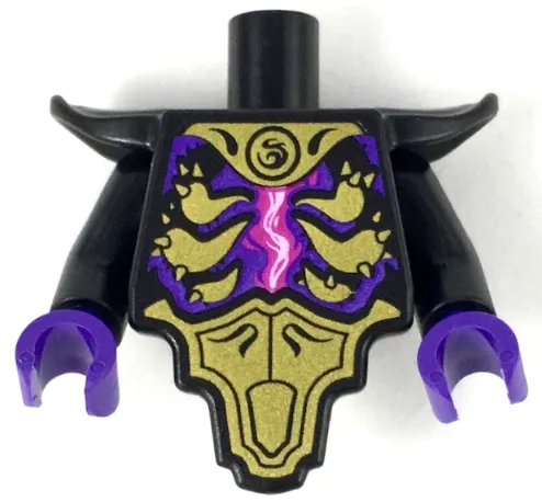 Torso, Modified Short with Smooth Armor Breastplate with Shoulder Pads and Gold Armor Plates, Magenta Energy Pattern / Black Arms / Dark Purple Hands