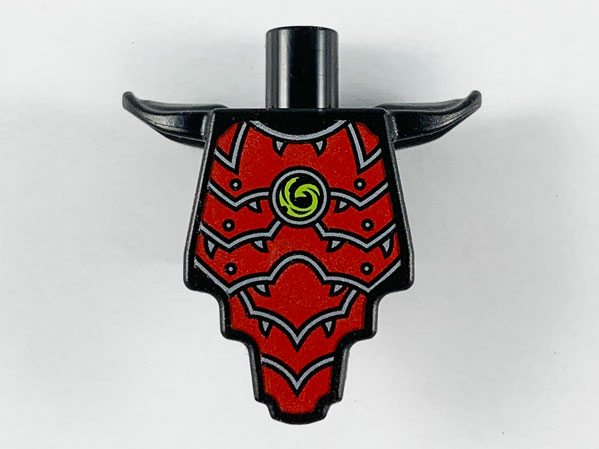 Torso, Modified Short with Smooth Armor Breastplate with Shoulder Pads and Red Armor Plates, Silver Edges and Lime Swirl Pattern