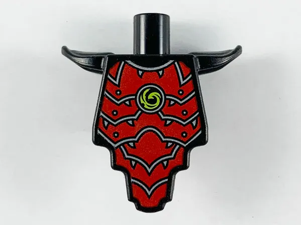 Torso, Modified Short with Smooth Armor Breastplate with Shoulder Pads and Red Armor Plates, Silver Edges and Lime Swirl Pattern