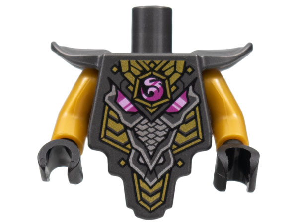 Torso, Modified Short with Smooth Armor Breastplate with Shoulder Pads and Magenta Crystal, Gold and Silver Trim Pattern / Pearl Gold Arms / Black Hands
