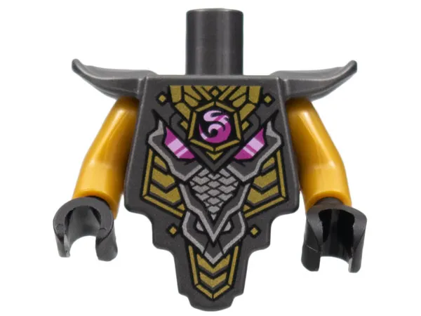 Torso, Modified Short with Smooth Armor Breastplate with Shoulder Pads and Magenta Crystal, Gold and Silver Trim Pattern / Pearl Gold Arms / Black Hands