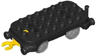 Duplo, Train Base 4 x 8 with Rounded Corners, Light Bluish Gray Train Wheels and Yellow Movable Hook