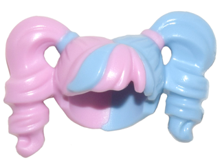 Minifigure, Hair Female Pigtails High Bouncy, Hole on Top with Bright Light Blue Hair on Left Side and Tie on Right Side Pattern