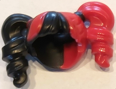 Minifigure, Hair Female Pigtails High Bouncy, Hole on Top with Red Hair on Left Side and Red Tie on Right Side Pattern