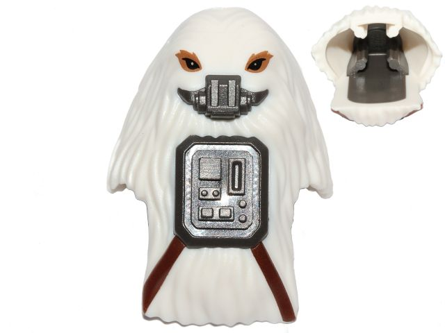 Minifigure, Head, Modified SW Gigoran with Molded Dark Bluish Gray Breathing Mask and Front Panel and Printed Dark Brown Belts Pattern