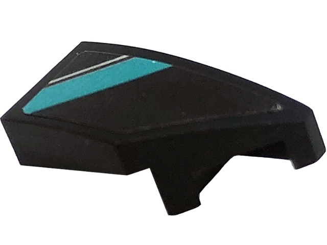 Wedge 2 x 1 x 2/3 Right with Dark Turquoise Stripe and Silver Line Pattern (Sticker) - Set 76909