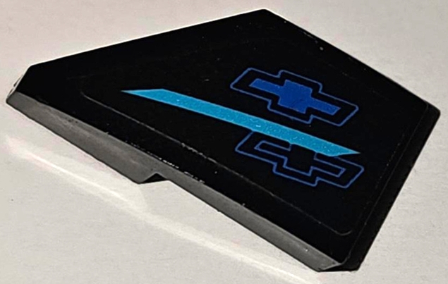 Wedge 2 x 1 x 2/3 Right with Medium Azure Stripe and Blue Chevrolet Logos Pattern (Sticker) - Set 75891
