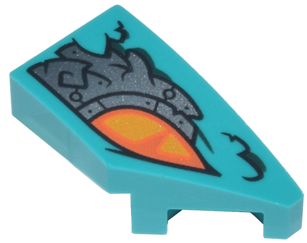 Wedge 2 x 1 x 2/3 Right with Orange and Bright Light Orange Eye and Silver Armor Plates Pattern