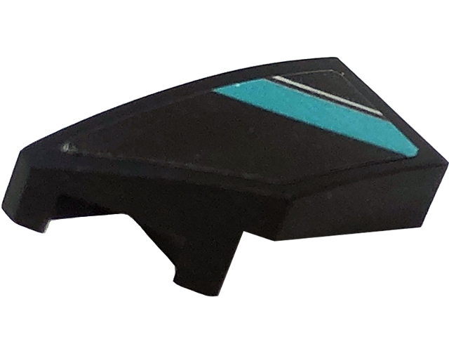 Wedge 2 x 1 x 2/3 Left with Dark Turquoise Stripe and Silver Line Pattern (Sticker) - Set 76909