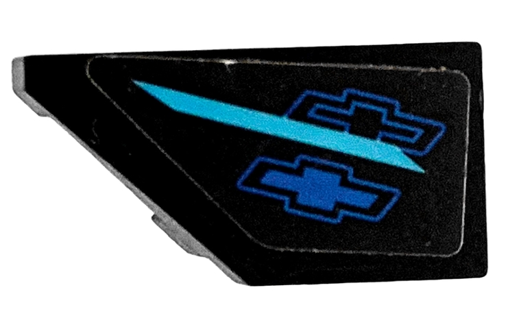 Wedge 2 x 1 x 2/3 Left with Medium Azure Stripe and Blue Chevrolet Logos Pattern (Sticker) - Set 75891