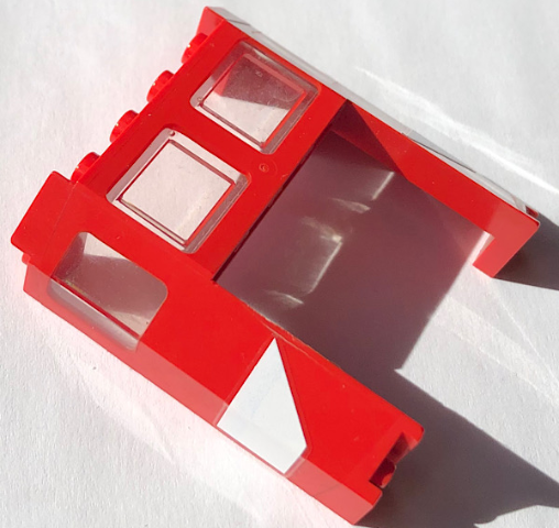 Train Front 2 x 6 x 5 1/3 with 1 x 4 x 3 Cutout and Window with Molded Trans-Clear Glass and White Trapezoid Pattern on Both Sides (Stickers) - Set 4551