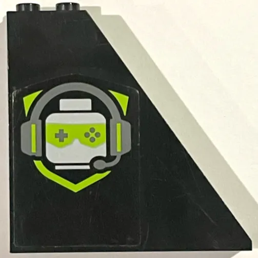 Slope 55 6 x 1 x 5 with Bottom Stud Holders with Gaming Logo Minifigure Head with Headset and Game Controller Sunglasses Pattern Model Right Side (Sticker) - Set 60388