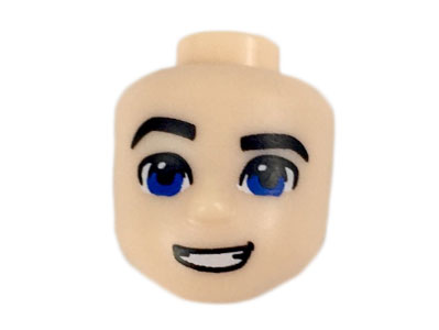 Mini Doll, Head Friends Male Large with Blue Eyes, Black Eyebrows, Right Raised Eyebrow, Open Mouth Smile Pattern (Steve Trevor)