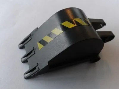Technic Digger Bucket 4 x 4 x 9 with 3 Teeth and Black and Yellow Danger Stripes Pattern Model Right Side (Sticker) - Set 7707