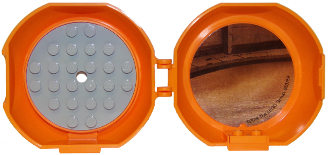 Container, Pod with Light Bluish Gray 6 x 6 Round Plate and Orange 1 x 2 Plate with Ninjago Pattern (Stickers) - Set 853759