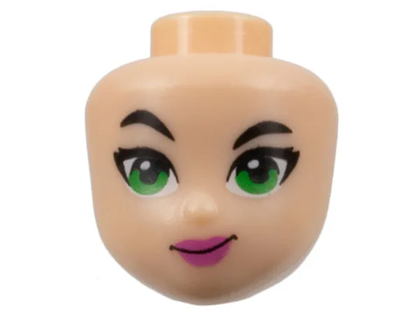 Mini Doll, Head Friends with Black Eyebrows, Right Raised Eyebrow, Green Eyes and Dark Pink Lips Pattern (Poison Ivy)