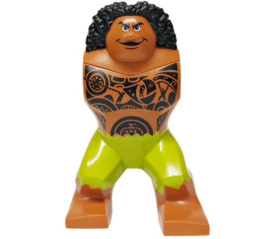Body Giant, Maui with Lime Shorts and Black Hawaiian Tattoos, Lassoing the Sun, Moana on Canoe, and Pulling Up the Sky Pattern