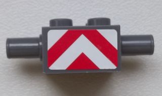 Brick, Modified 2 x 2 with Pins and Axle Hole with Red and White Danger Stripes Pattern (Sticker) - Set 7945