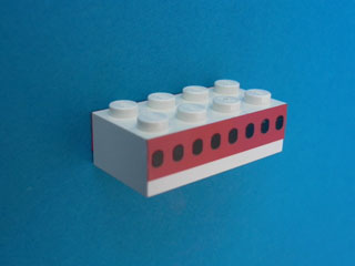 Brick 2 x 4 with Plane Windows 8 in Thick Red Stripe Pattern