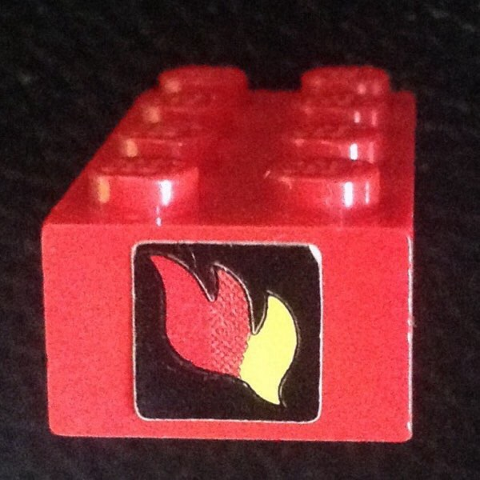Brick 2 x 4 with Classic Fire Logo Pattern on One End (Sticker) - set 374-1