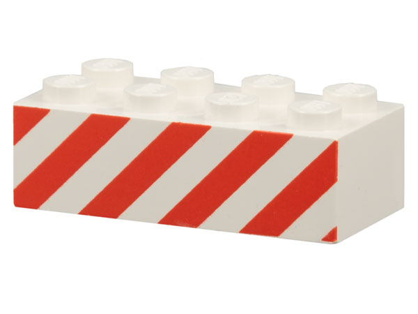 Brick 2 x 4 with Angled Red Danger Stripes Pattern