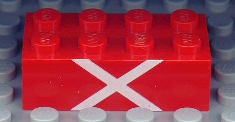 Brick 2 x 4 with White 'X' Pattern on One Side
