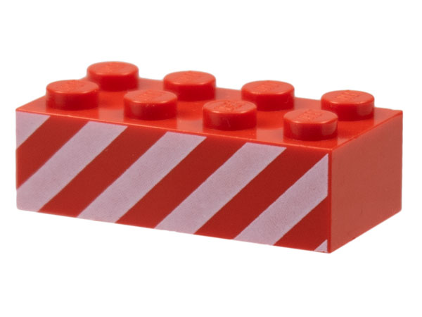 Brick 2 x 4 with Angled White Danger Stripes Pattern on Both Sides