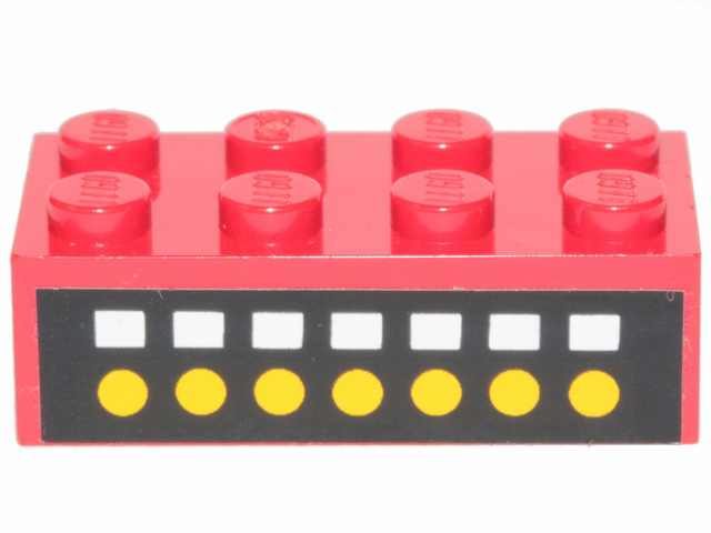 Brick 2 x 4 with 7 White Squares, 7 Yellow Dots on Black Pattern (Sticker) - Set 6382