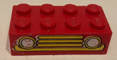 Brick 2 x 4 with Car Grille Fabuland Horizontal Yellow Pattern (Sticker) - Sets 140-1 / 350-3