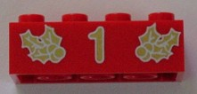 Brick 2 x 4 with Gold Holly and  '1' Pattern