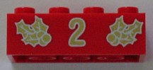 Brick 2 x 4 with Gold Holly and  '2' Pattern