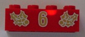 Brick 2 x 4 with Gold Holly and  '6' Pattern