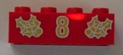 Brick 2 x 4 with Gold Holly and  '8' Pattern