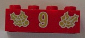 Brick 2 x 4 with Gold Holly and  '9' Pattern