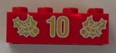 Brick 2 x 4 with Gold Holly and '10' Pattern