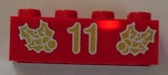 Brick 2 x 4 with Gold Holly and '11' Pattern