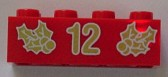 Brick 2 x 4 with Gold Holly and '12' Pattern