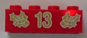 Brick 2 x 4 with Gold Holly and '13' Pattern