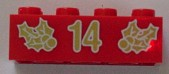 Brick 2 x 4 with Gold Holly and '14' Pattern