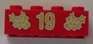 Brick 2 x 4 with Gold Holly and '19' Pattern