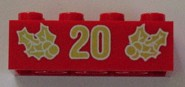 Brick 2 x 4 with Gold Holly and '20' Pattern
