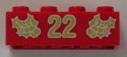 Brick 2 x 4 with Gold Holly and '22' Pattern