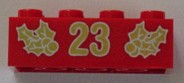 Brick 2 x 4 with Gold Holly and '23' Pattern